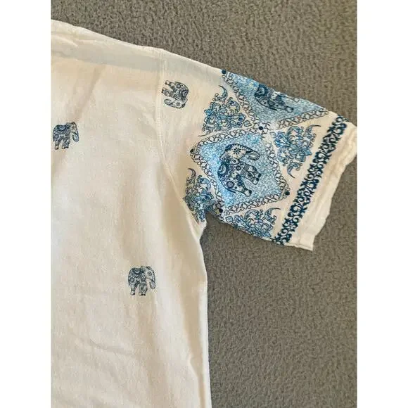 Elephant Top 2XL Geometric Art Short Sleeve V-Neck Boho Beach Hippie Shirt XXL - Picture 7 of 14